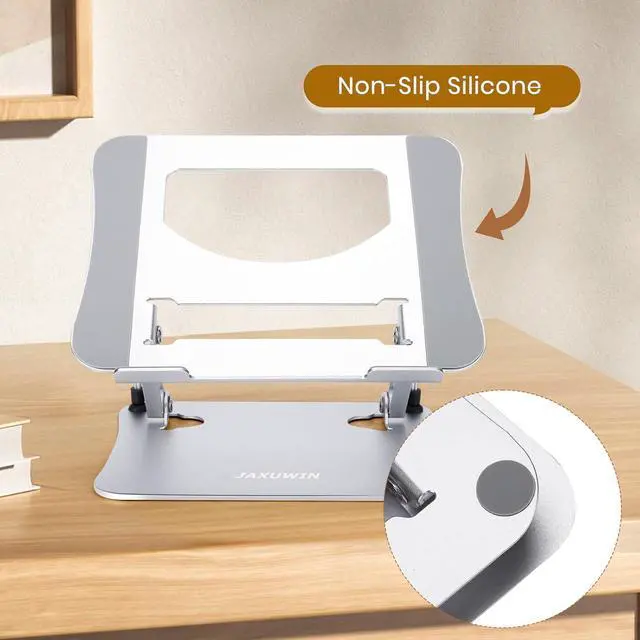Alt view image 4 of 6 - Next-Gen Laptop Stand - No Wobbling While Typing, Adjustable Aluminum Laptop Riser Holder for Desk, Ergonomic Computer Notebook Stand for MacBook Air Pro, HP, Dell Laptops 10-16 Inch, Silver