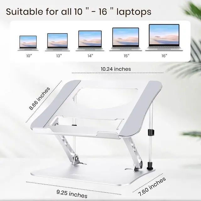 Alt view image 5 of 6 - Next-Gen Laptop Stand - No Wobbling While Typing, Adjustable Aluminum Laptop Riser Holder for Desk, Ergonomic Computer Notebook Stand for MacBook Air Pro, HP, Dell Laptops 10-16 Inch, Silver