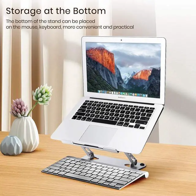 Alt view image 6 of 6 - Next-Gen Laptop Stand - No Wobbling While Typing, Adjustable Aluminum Laptop Riser Holder for Desk, Ergonomic Computer Notebook Stand for MacBook Air Pro, HP, Dell Laptops 10-16 Inch, Silver