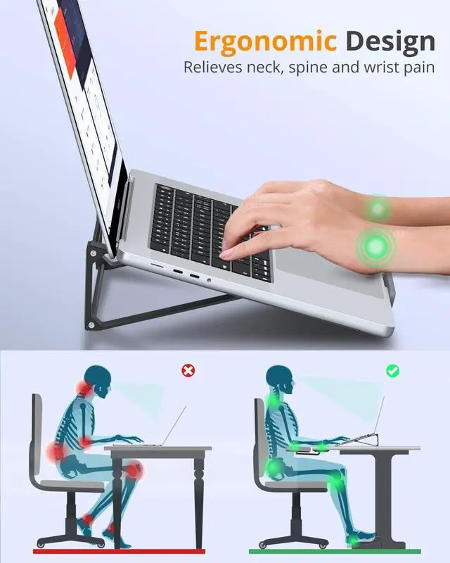 Alt view image 3 of 7 - Laptop Stand for Desk, Aluminum Vertical Laptop Stand, 2-in-1 Laptop Riser Cooling Laptop Holder Compatible with MacBook Air Pro, Dell XPS, Lenovo, HP (11-17'')