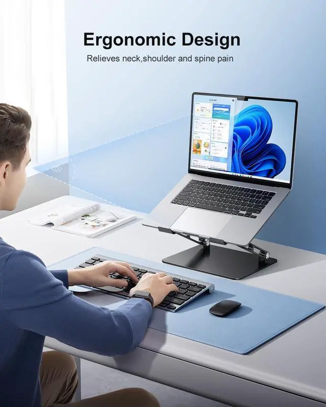 Alt view image 2 of 7 - Adjustable Laptop Stand Ergonomic Computer Riser Aluminum Laptop Stand for Desk Portable Notebook Stand Laptop Riser Holder Compatible with 10-17.3 Laptops Tablets,Black