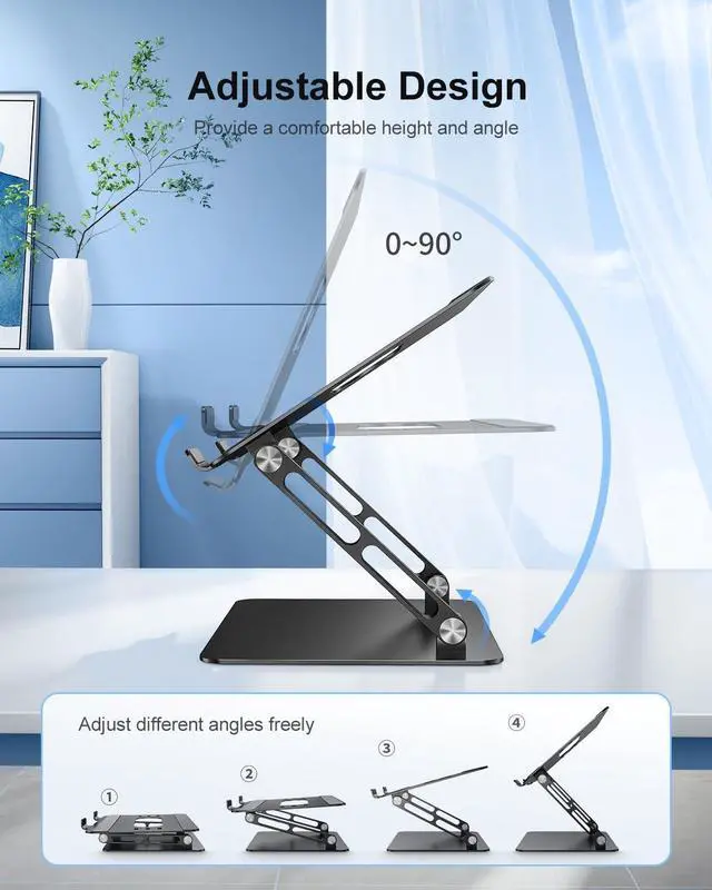 Alt view image 3 of 7 - Adjustable Laptop Stand Ergonomic Computer Riser Aluminum Laptop Stand for Desk Portable Notebook Stand Laptop Riser Holder Compatible with 10-17.3 Laptops Tablets,Black