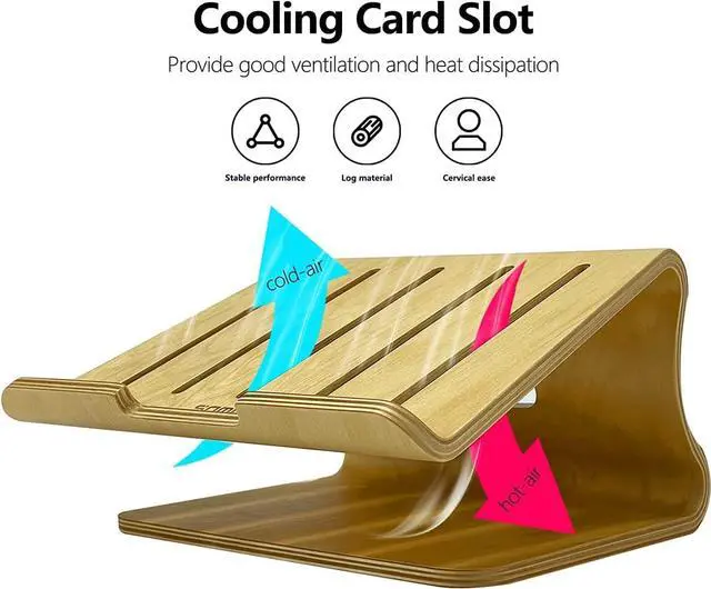 Alt view image 2 of 7 - SAMDI Wood Laptop Stand, White Birch, Ergonomic Design for Most Laptops Heat Dissipation, Cord Management, Suitable for Desk or Tabletop (2020-02)