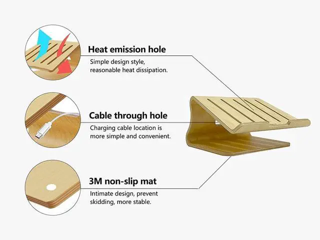 Alt view image 3 of 7 - SAMDI Wood Laptop Stand, White Birch, Ergonomic Design for Most Laptops Heat Dissipation, Cord Management, Suitable for Desk or Tabletop (2020-02)