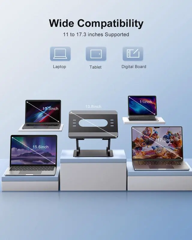 Alt view image 6 of 7 - Adjustable Laptop Stand Ergonomic Computer Riser Aluminum Laptop Stand for Desk Portable Notebook Stand Laptop Riser Holder Compatible with 10-17.3 Laptops Tablets,Black