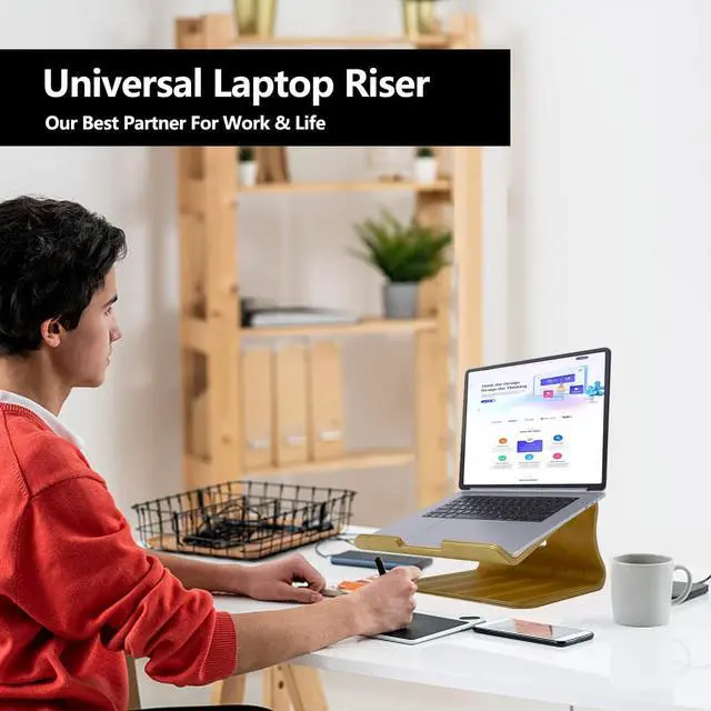 Alt view image 5 of 7 - SAMDI Wood Laptop Stand, White Birch, Ergonomic Design for Most Laptops Heat Dissipation, Cord Management, Suitable for Desk or Tabletop (2020-02)