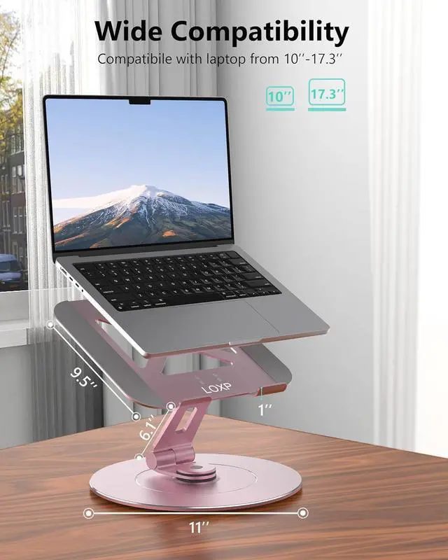 Alt view image 2 of 4 - Ultra-Stable Aluminumy Swivel Laptop Stand for Desk with Rotating Foldable Phone Holder, 300% Larger Base, Stylish Computer Stand for Women, Men Office, Fits 10-17.3" Laptops, Pink