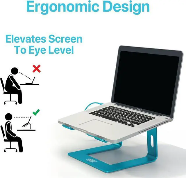 Alt view image 3 of 7 - BLACK+DECKER Laptop Stand for Computer Desk, Ergonomic Laptop Stand for Desk, Lap top Riser Compatible with Macbook Notebook, Lap top Holder, Durable Aluminum Computer Riser Accessories, LochNess Blue