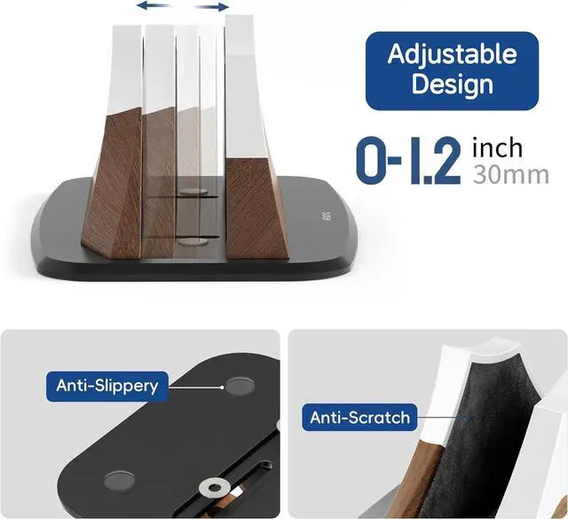 Alt view image 4 of 7 - Vertical Laptop Stand - Snow Peak-Shaped Wooden Holder Dock Compatible with MacBook, Surface, Chromebook, Dell & More - Space-Saving Design for All Laptops,Walnut Finish