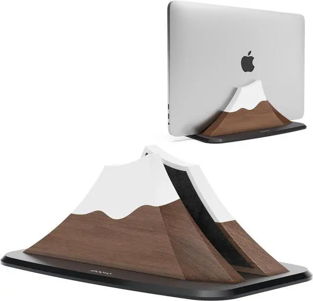 Main image of Vertical Laptop Stand - Snow Peak-Shaped Wooden Holder Dock Compatible with MacBook, Surface, Chromebook, Dell & More - Space-Saving Design for All Laptops,Walnut Finish