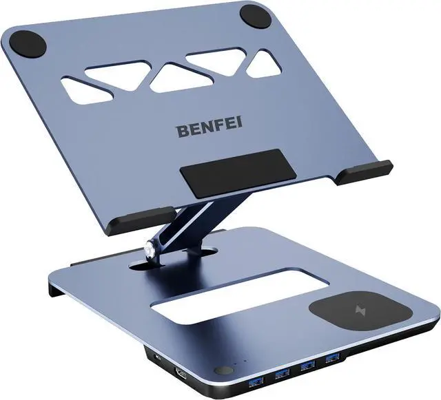 Main image of BENFEI Laptop Stand with USB C 6in1 Docking Station, 15W Magnetic Wireless Charger, USB 3.0 KVM Switch, HDMI 4K@60Hz, 4*USB3.0, 100 PD Compatible with MacBook Pro/Air, iPad Pro, XPS, Thinkpad