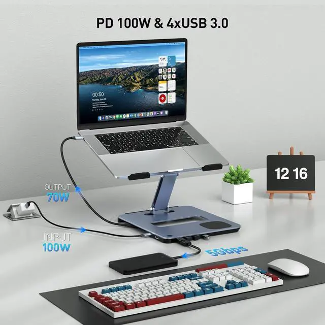 Alt view image 3 of 7 - BENFEI Laptop Stand with USB C 6in1 Docking Station, 15W Magnetic Wireless Charger, USB 3.0 KVM Switch, HDMI 4K@60Hz, 4*USB3.0, 100 PD Compatible with MacBook Pro/Air, iPad Pro, XPS, Thinkpad