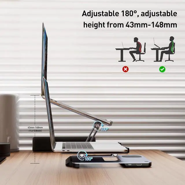 Alt view image 7 of 7 - BENFEI Laptop Stand with USB C 6in1 Docking Station, 15W Magnetic Wireless Charger, USB 3.0 KVM Switch, HDMI 4K@60Hz, 4*USB3.0, 100 PD Compatible with MacBook Pro/Air, iPad Pro, XPS, Thinkpad