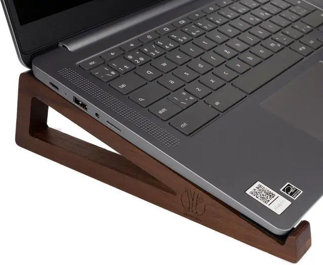 Alt view image 2 of 7 - S&A WOODCRAFT Wooden Laptop Stand, Portable Desk Laptop Holder for Tablet with Carry Pouch, Compact Travel Laptop Stand with Protective Silicone Pads, Suitable for Laptops and Tablets