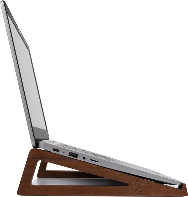 Alt view image 4 of 7 - S&A WOODCRAFT Wooden Laptop Stand, Portable Desk Laptop Holder for Tablet with Carry Pouch, Compact Travel Laptop Stand with Protective Silicone Pads, Suitable for Laptops and Tablets