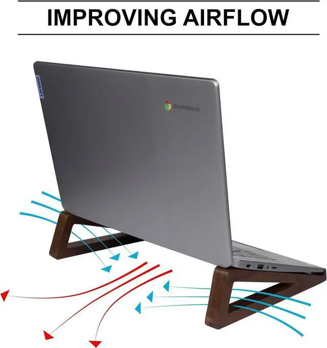 Alt view image 6 of 7 - S&A WOODCRAFT Wooden Laptop Stand, Portable Desk Laptop Holder for Tablet with Carry Pouch, Compact Travel Laptop Stand with Protective Silicone Pads, Suitable for Laptops and Tablets