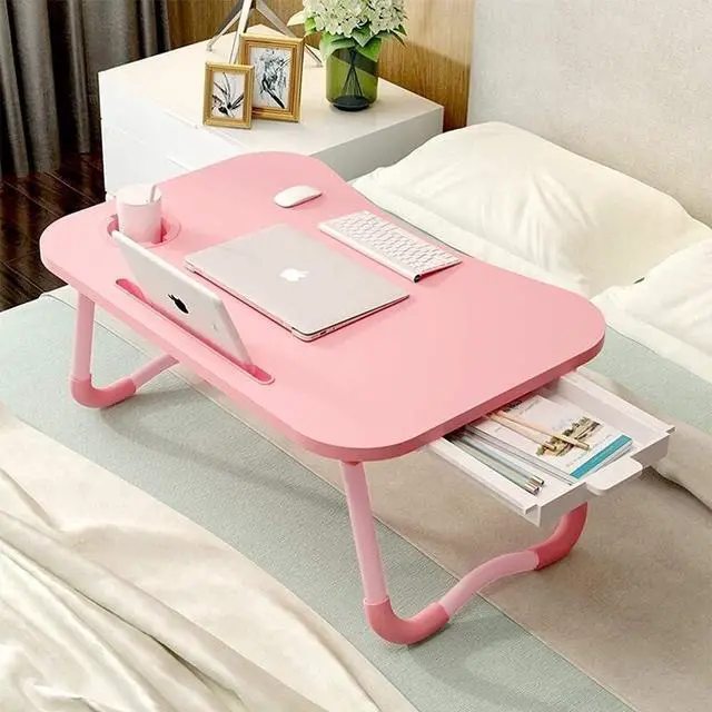 Alt view image 3 of 6 - Foldable Bed Table for Laptop, Laptop Desk Table Stand, Laptop Bed Tray Table with Storage Drawer, Notebook Stand Lap Desk for Writing Reading Eating, Portable Laptop Table for Bed Sofa Floor