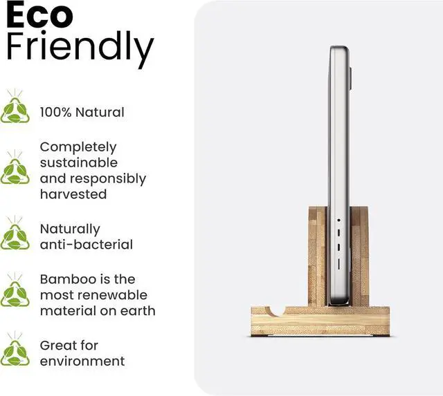 Alt view image 6 of 7 - Premium Wood Vertical Laptop Stand - Adjustable Single Slot Bamboo Holder for MacBook, Dell, HP, and More | Space-Saving Desktop Organizer | Eco-Friendly, Sleek & Durable Design