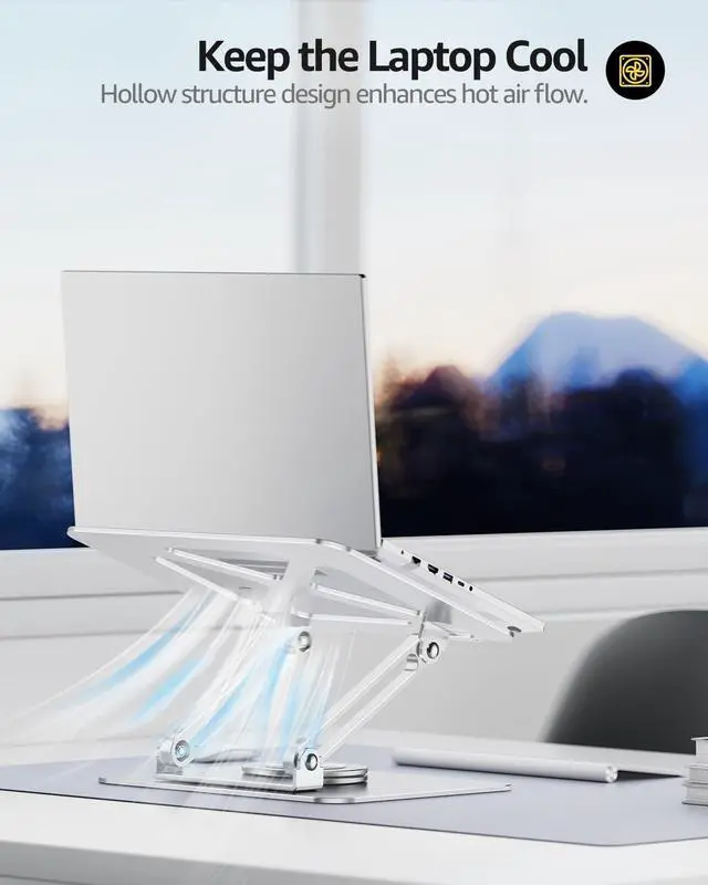 Alt view image 5 of 7 - Urmust Laptop Stand for Desk with 360 Rotating Base, Ergonomic Adjustable Laptop Riser for Laptops 10 to 16 Inches