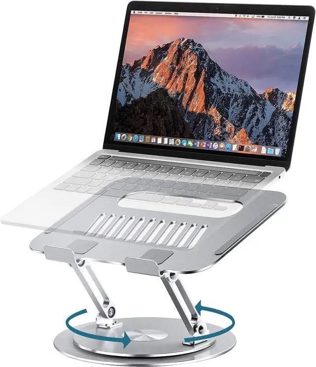 Main image of Lifelong Adjustable Laptop Stand with 360° Rotating Base, Ergonomic Computer Stand for Desk, Foldable & Portable Laptop Riser Holder Fits All MacBook, Laptops 10-16 Inches, Silver