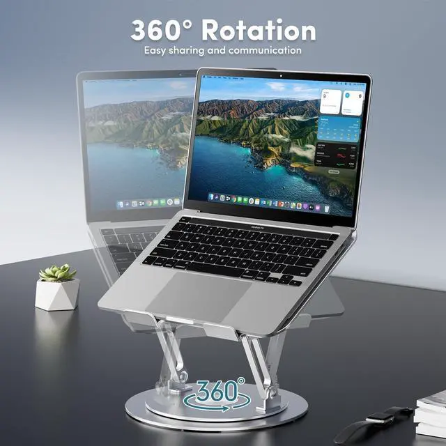 Alt view image 2 of 7 - Lifelong Adjustable Laptop Stand with 360° Rotating Base, Ergonomic Computer Stand for Desk, Foldable & Portable Laptop Riser Holder Fits All MacBook, Laptops 10-16 Inches, Silver