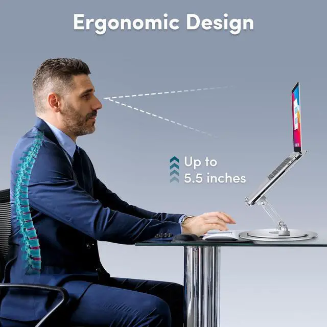 Alt view image 6 of 7 - Lifelong Adjustable Laptop Stand with 360° Rotating Base, Ergonomic Computer Stand for Desk, Foldable & Portable Laptop Riser Holder Fits All MacBook, Laptops 10-16 Inches, Silver