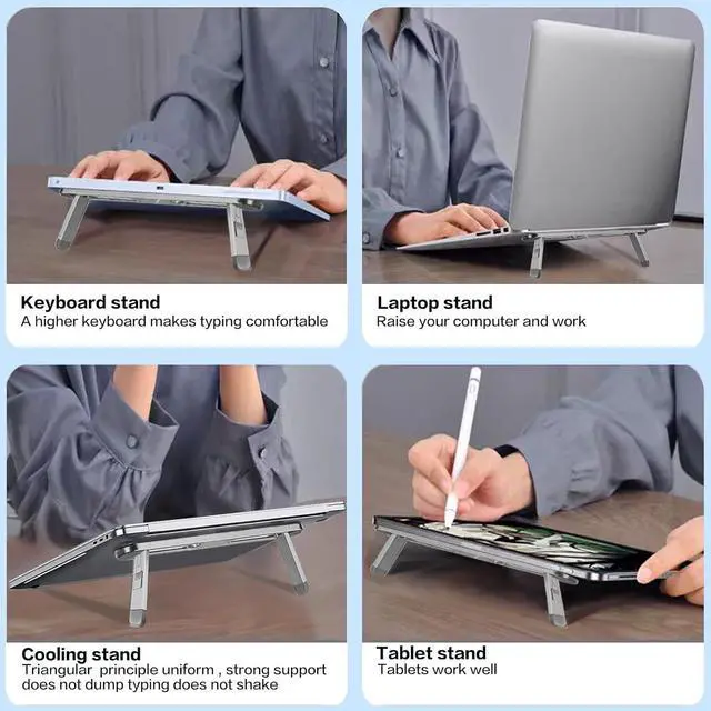 Alt view image 4 of 7 - Laptop Computer Stand Keyboard for Desktop Adhesive Laptop Stand Heat Dissipation, Aluminum alloy Keyboard foot Support pad Height, Be Suitable for With 10 to 17 inch Accessories (silver)