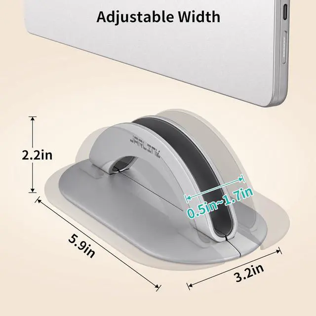 Alt view image 2 of 7 - JARLINK Aluminum Body Vertical Laptop Stand, Adjustable Desktop Stand Holder, Space Saving Laptop Holder Fits All MacBook/iPad/Surface/Samsung/HP/Dell/Lenovo/Chromebook/Gaming Laptops (Silver)