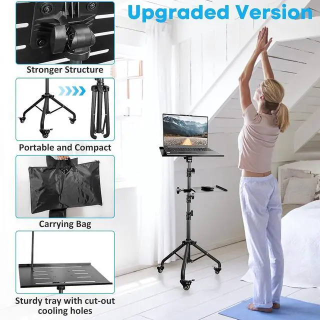 Alt view image 2 of 7 - Portable Laptop & Projector Stand with Phone Holder and Mouse Tray Adjustable Height Tripod Stand for Laptop, Projector, DJ, Sheet MusicBlack