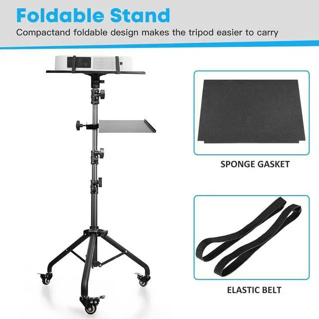 Alt view image 6 of 7 - Portable Laptop & Projector Stand with Phone Holder and Mouse Tray Adjustable Height Tripod Stand for Laptop, Projector, DJ, Sheet MusicBlack