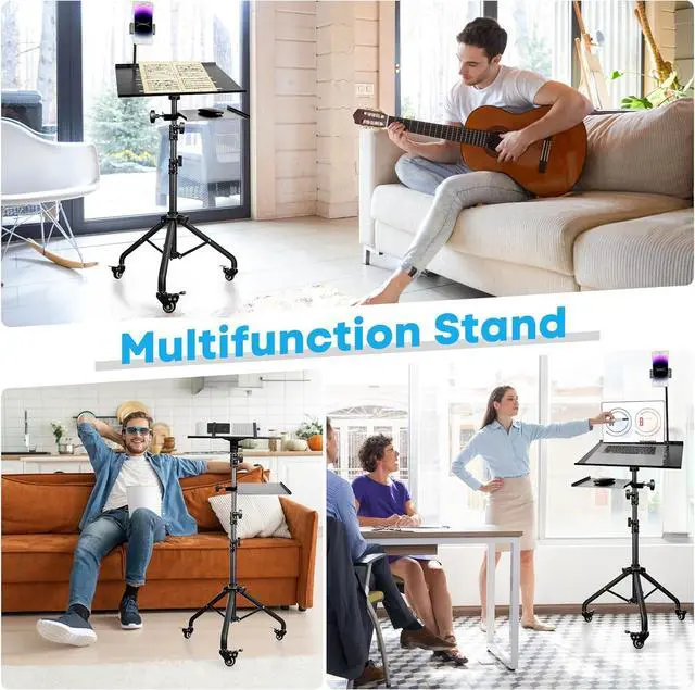Alt view image 7 of 7 - Portable Laptop & Projector Stand with Phone Holder and Mouse Tray Adjustable Height Tripod Stand for Laptop, Projector, DJ, Sheet MusicBlack