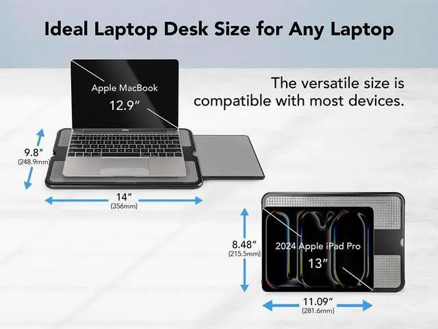 Alt view image 4 of 7 - EHO Laptop Lap Pad - Laptop Stand Pad w Retractable Mouse Pad Tray, Anti-Slip Heat Shield Tablet Notebook Computer Stand Table w/Sturdy Stable Cooler Work Surface for Bed Sofa Couch or Travel