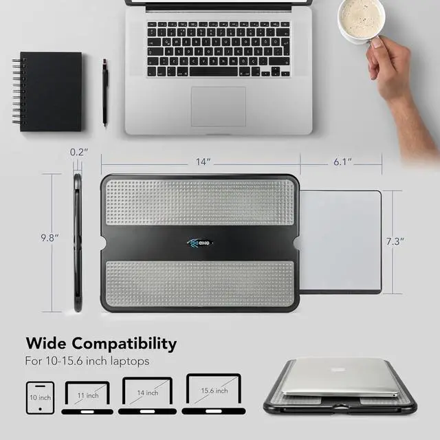 Alt view image 3 of 7 - EHO Laptop Lap Pad - Laptop Stand Pad w Retractable Mouse Pad Tray, Anti-Slip Heat Shield Tablet Notebook Computer Stand Table w/Sturdy Stable Cooler Work Surface for Bed Sofa Couch or Travel