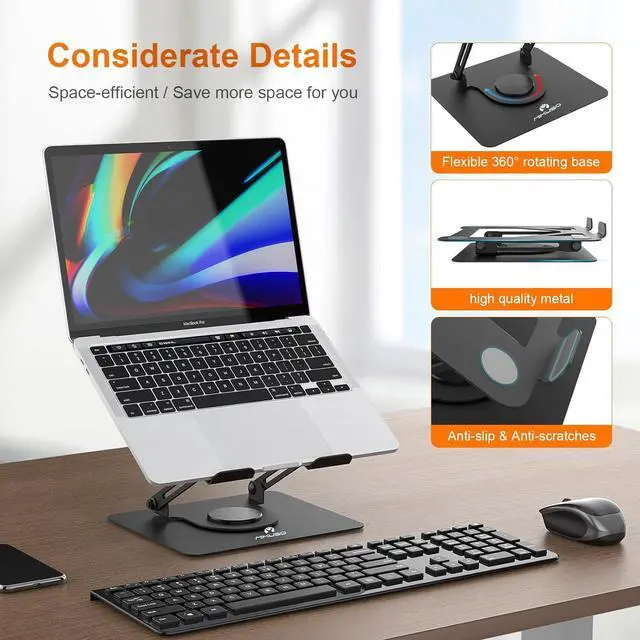 Alt view image 3 of 7 - Laptop Stand for Desk,360° Adjustable Computer Stand with Rotating Base,Ergonomic Laptop Riser for Foldable and Portable,MacBook Riser Collaborative Work, Suitable for 10-16" Notebook Holder