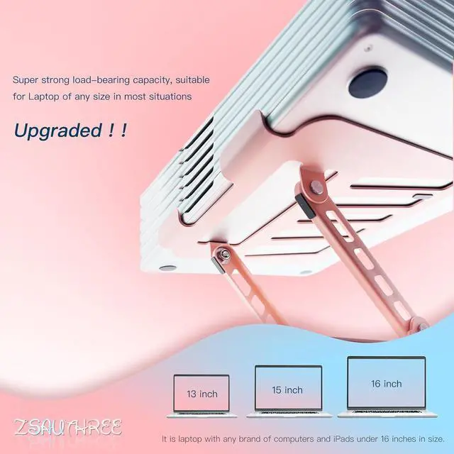 Alt view image 2 of 6 - 360° Rotating Adjustable Laptop Stand Perfect for Work, Painting,Office,Travel,Home,Fits MacBook & Laptops up to 13-15",Dual Rotary Shaft,Folding Design-Pink(Free Mouse pad)