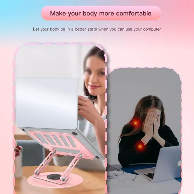 Alt view image 3 of 6 - 360° Rotating Adjustable Laptop Stand Perfect for Work, Painting,Office,Travel,Home,Fits MacBook & Laptops up to 13-15",Dual Rotary Shaft,Folding Design-Pink(Free Mouse pad)