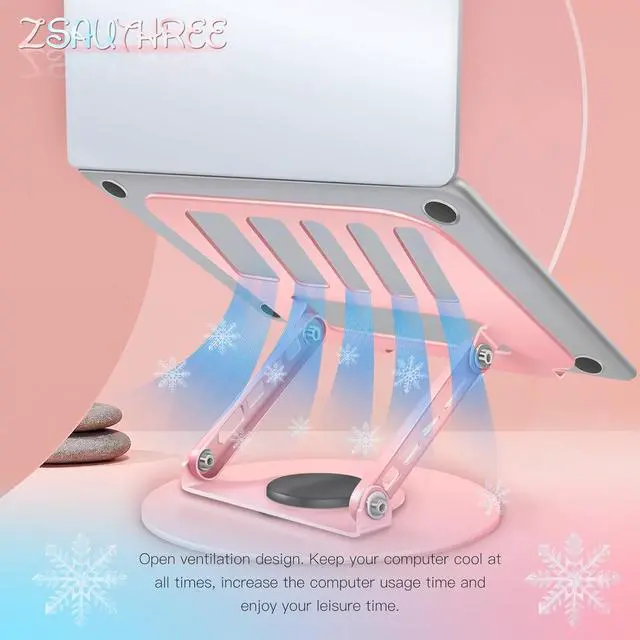 Alt view image 4 of 6 - 360° Rotating Adjustable Laptop Stand Perfect for Work, Painting,Office,Travel,Home,Fits MacBook & Laptops up to 13-15",Dual Rotary Shaft,Folding Design-Pink(Free Mouse pad)