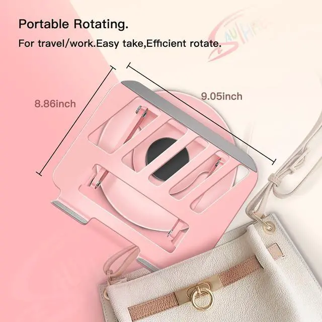 Alt view image 5 of 6 - 360° Rotating Adjustable Laptop Stand Perfect for Work, Painting,Office,Travel,Home,Fits MacBook & Laptops up to 13-15",Dual Rotary Shaft,Folding Design-Pink(Free Mouse pad)