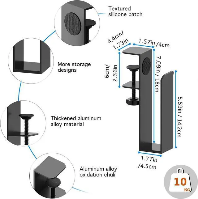 Alt view image 7 of 7 - WYYHAA Adjustable Side Laptop Mount, No Drill Desk Storage Organizer, Metal Hanging Notebooks Holder, Punch-Free Clamp for MacBook Pro, Documents With Anti-Scratch Silicone