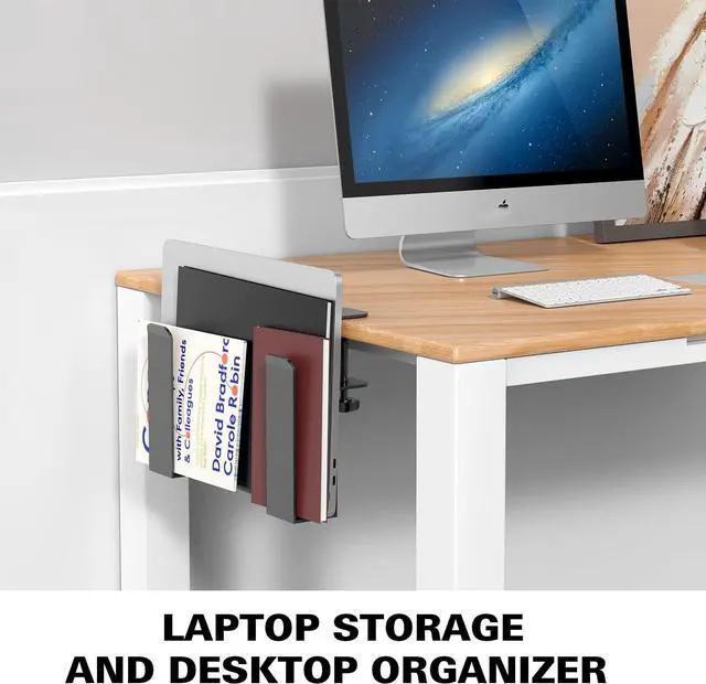 Alt view image 2 of 7 - WYYHAA Adjustable Side Laptop Mount, No Drill Desk Storage Organizer, Metal Hanging Notebooks Holder, Punch-Free Clamp for MacBook Pro, Documents With Anti-Scratch Silicone