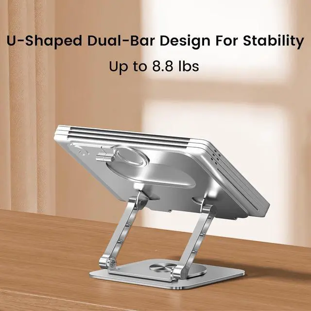 Alt view image 3 of 6 - Laptop Stand with Magnetic Phone Holder for Desk, Ergonomic Foldable Laptop Riser with 360° Rotating Base, Compatible with MacBook Pro, Fits 10-16 Inch Notebook