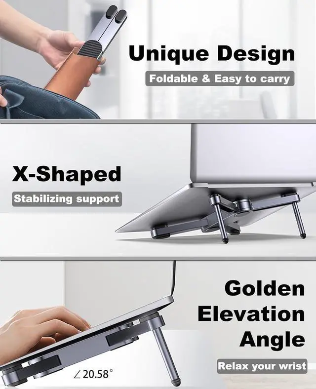 Alt view image 4 of 7 - X1 Laptop Stand for Desk - Ergonomic Aluminum Computer Riser for MacBook Pro/Air up to 15.6 inch - Foldable & Portable - Great Gift for Students, Office, Travel & Gaming - Silver