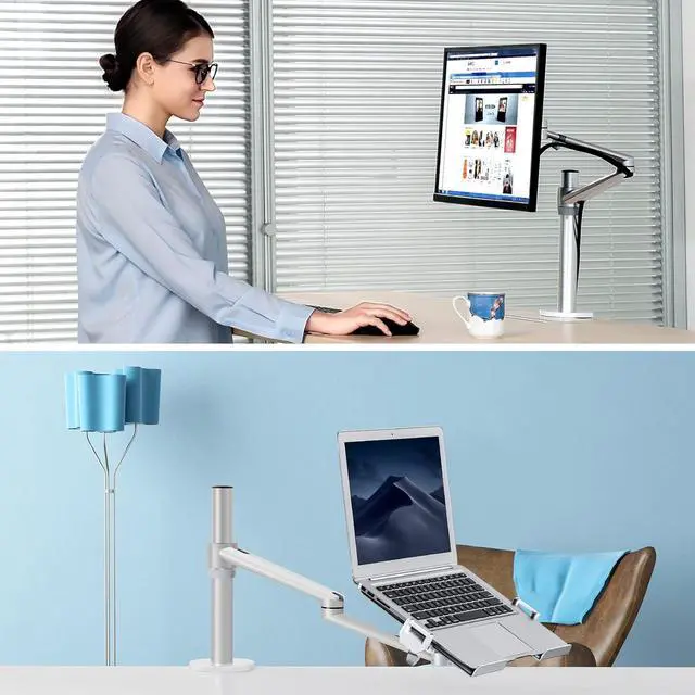 Alt view image 2 of 7 - Viozon Laptop/Notebook/Projector Mount Stand,Height Adjustable Single Arm Mount Support 12-17 inch Laptop/Notebook/Tablet, Free Removable VESA 75X75 and 100X100 for Monitor 17-32 inch (Silver)