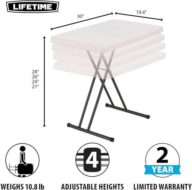 Alt view image 3 of 7 - Lifetime 28240 Adjustable Folding Laptop Table TV Tray, 30 Inch Almond