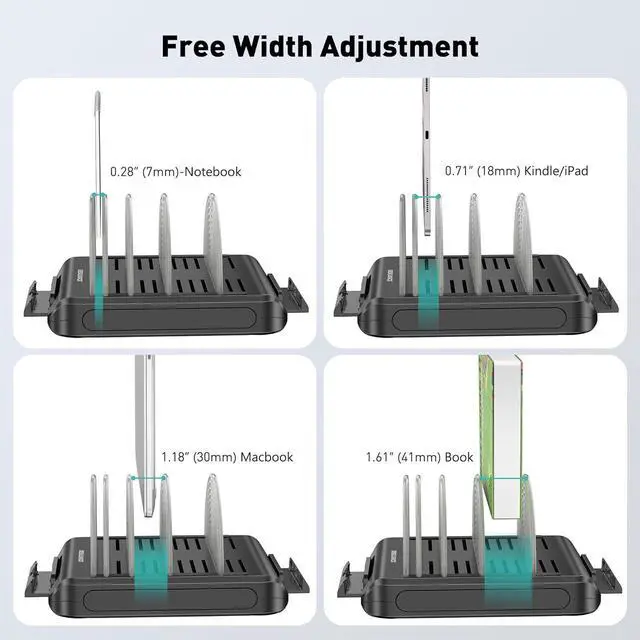 Alt view image 2 of 7 - Vertical Laptop Stand for Desk, Patented Laptop Organizer Stand Multiple Rack Holder w/ 6 Dividers, Portable Phone Stand, 360° Rotating Base, Compatible w/MacBooks iPhones iPads Tablets