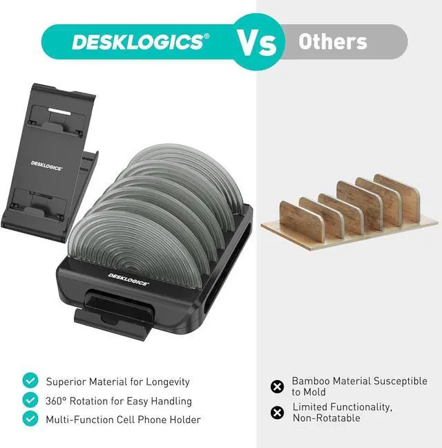 Alt view image 4 of 7 - Vertical Laptop Stand for Desk, Patented Laptop Organizer Stand Multiple Rack Holder w/ 6 Dividers, Portable Phone Stand, 360° Rotating Base, Compatible w/MacBooks iPhones iPads Tablets