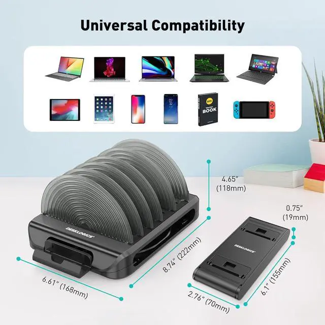 Alt view image 5 of 7 - Vertical Laptop Stand for Desk, Patented Laptop Organizer Stand Multiple Rack Holder w/ 6 Dividers, Portable Phone Stand, 360° Rotating Base, Compatible w/MacBooks iPhones iPads Tablets