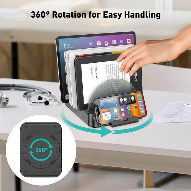 Alt view image 6 of 7 - Vertical Laptop Stand for Desk, Patented Laptop Organizer Stand Multiple Rack Holder w/ 6 Dividers, Portable Phone Stand, 360° Rotating Base, Compatible w/MacBooks iPhones iPads Tablets