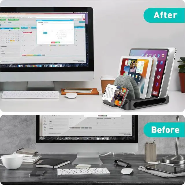 Alt view image 7 of 7 - Vertical Laptop Stand for Desk, Patented Laptop Organizer Stand Multiple Rack Holder w/ 6 Dividers, Portable Phone Stand, 360° Rotating Base, Compatible w/MacBooks iPhones iPads Tablets