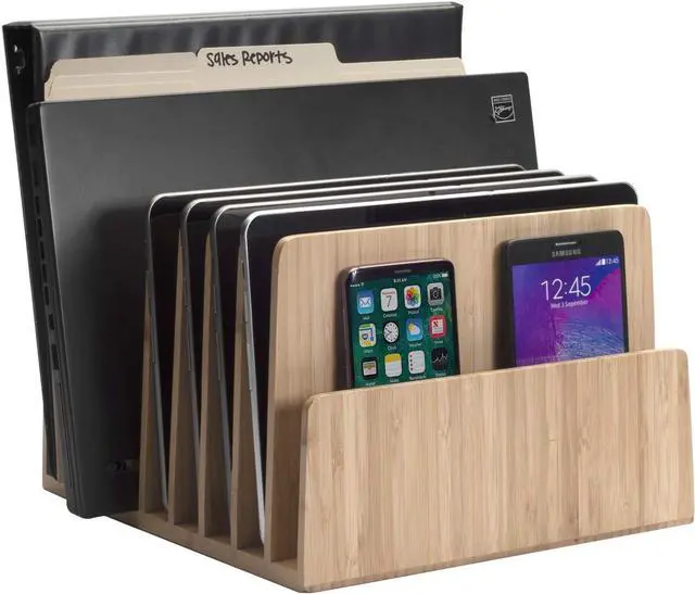 Alt view image 6 of 6 - MobileVision Bamboo Device Organizer for Smartphones, Tablets and Laptops, 7 Slots with Extra Wide Slots for Laptops